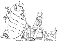 A coloring page of monsters versus aliens